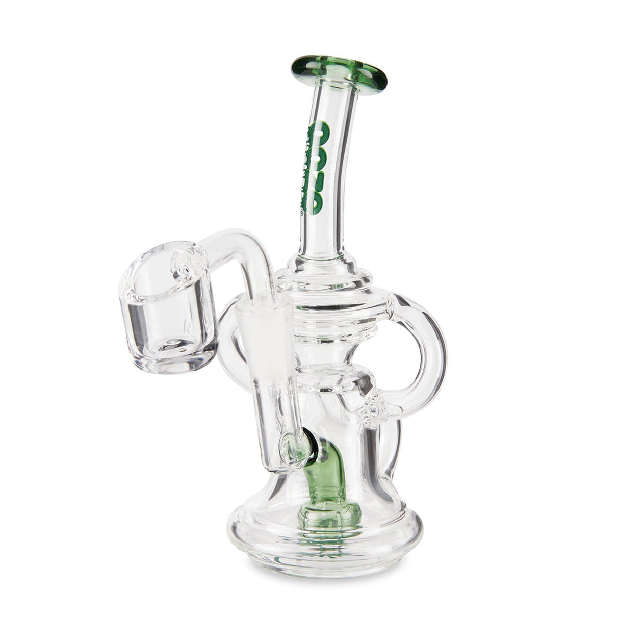 Surge Mini Recycler Dab Rig with a green handle, showcasing its ergonomic design and recycler system for smooth, terpene-rich hits.