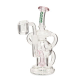 Swell Mini Recycler Dab Rig with intricate glass tubing, designed to enhance concentrate flavors, featuring a recycler system for smooth, filtered inhales.