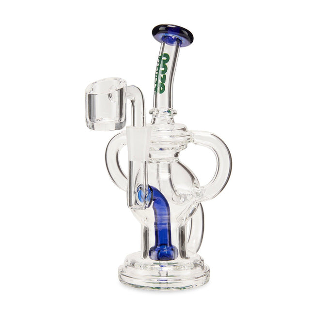 Ooze Swell Mini Recycler Dab Rig in dark blue, features a glass loop handle and intricate recycler system for enhanced flavor and smooth hits.