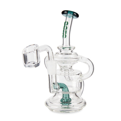 Ooze Undertow Mini Recycler Dab Rig - Midnight Wave features a glass bong with a green handle, designed for smooth hits with a recycler system.