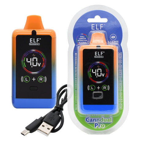 ELF CannDual PRO Dual 510 Thread Battery Concealer in packaging, highlighting its dual-cartridge compatibility and sleek design. Retail display carton includes 10 units for vape stores.