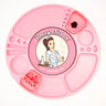 Spinning Rolling Tray: A round, pink silicone tray with multiple compartments and a central Blazy Susan logo, designed for organizing herbs, tools, and concentrates.