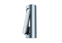PAX FLOW Dry Herb Vaporizer, sleek silver-blue cylindrical design, featuring PAX logo on clip mouthpiece and circular power button, ideal for smooth, portable vaping.