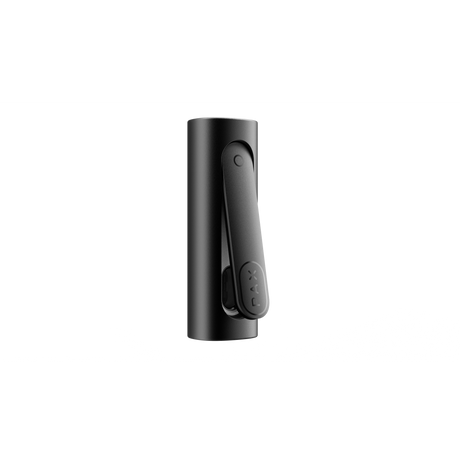 PAX FLOW Dry Herb Vaporizer, black cylindrical design with folding clip, showcases sleek portability and advanced features for smooth, powerful draws.