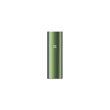 PAX FLOW green-anodized vaporizer body with central X LED logo, showcasing its compact, powerful design for enhanced dry herb vaping experience.