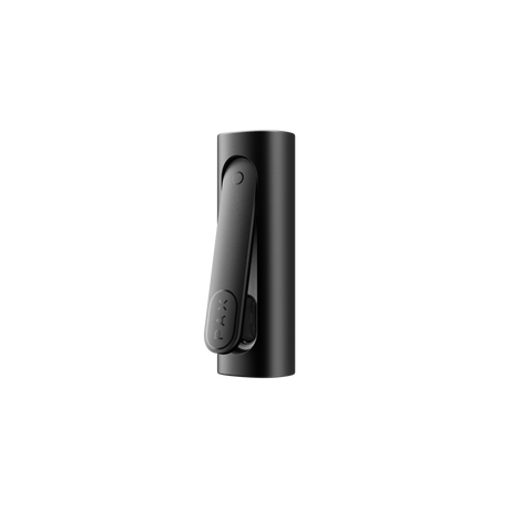 PAX FLOW black cylindrical vape-pen battery with open spring-loaded clip, designed for dry herb vaping, showcasing its sleek design and advanced functionality.