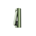 PAX FLOW herbal vaporizer in olive, upright with open magnetic mouthpiece, showcasing the cannabis chamber, highlighting advanced draw strength and hybrid heating system.