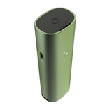 PAX FOUR vaporizer with olive-green anodized-aluminum body, black top button, USB port, and four status LEDs. Compact design for powerful vapor production.