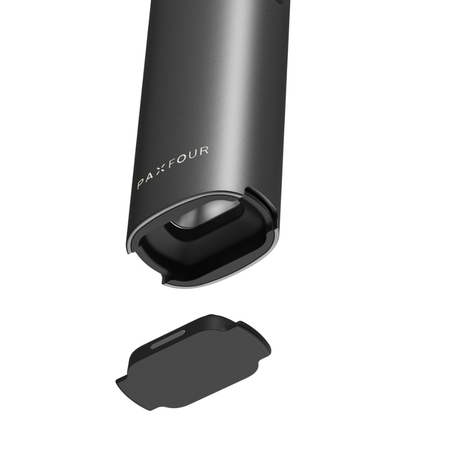 PAX FOUR portable dry-herb vaporizer with oven door removed, revealing the heating chamber, showcasing its advanced design for enhanced vapor production and user convenience.
