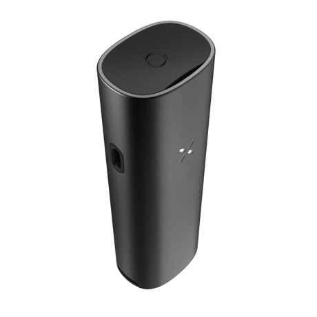 PAX FOUR dry herb vaporizer, featuring a flat, oval-topped body, LED X indicator, single-button lid, charging port, and advanced vapor output design.