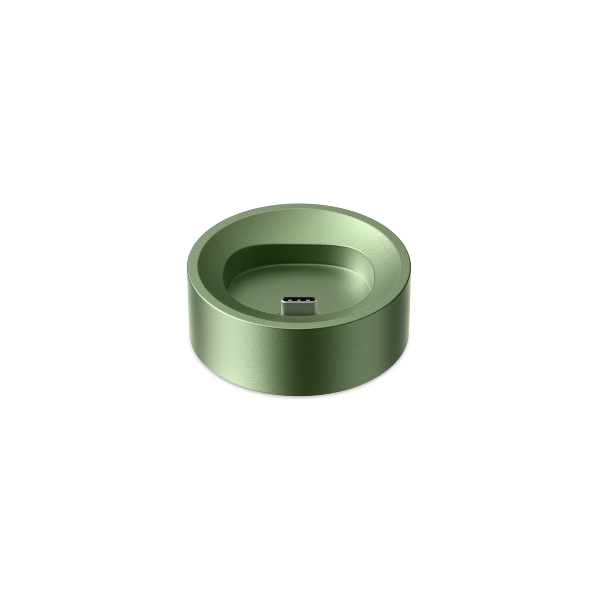 PAX FLOW Charging Dock, a sleek, round metal dock with a central USB-C connector, designed for efficient charging and organizing of PAX FLOW devices.