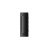 PAX FLOW Grip Sleeve - Onyx: Matte-black vaporizer with custom-fit silicone sleeve, enhancing grip and protection, featuring embossed PAX logo and circular LED/button on top.