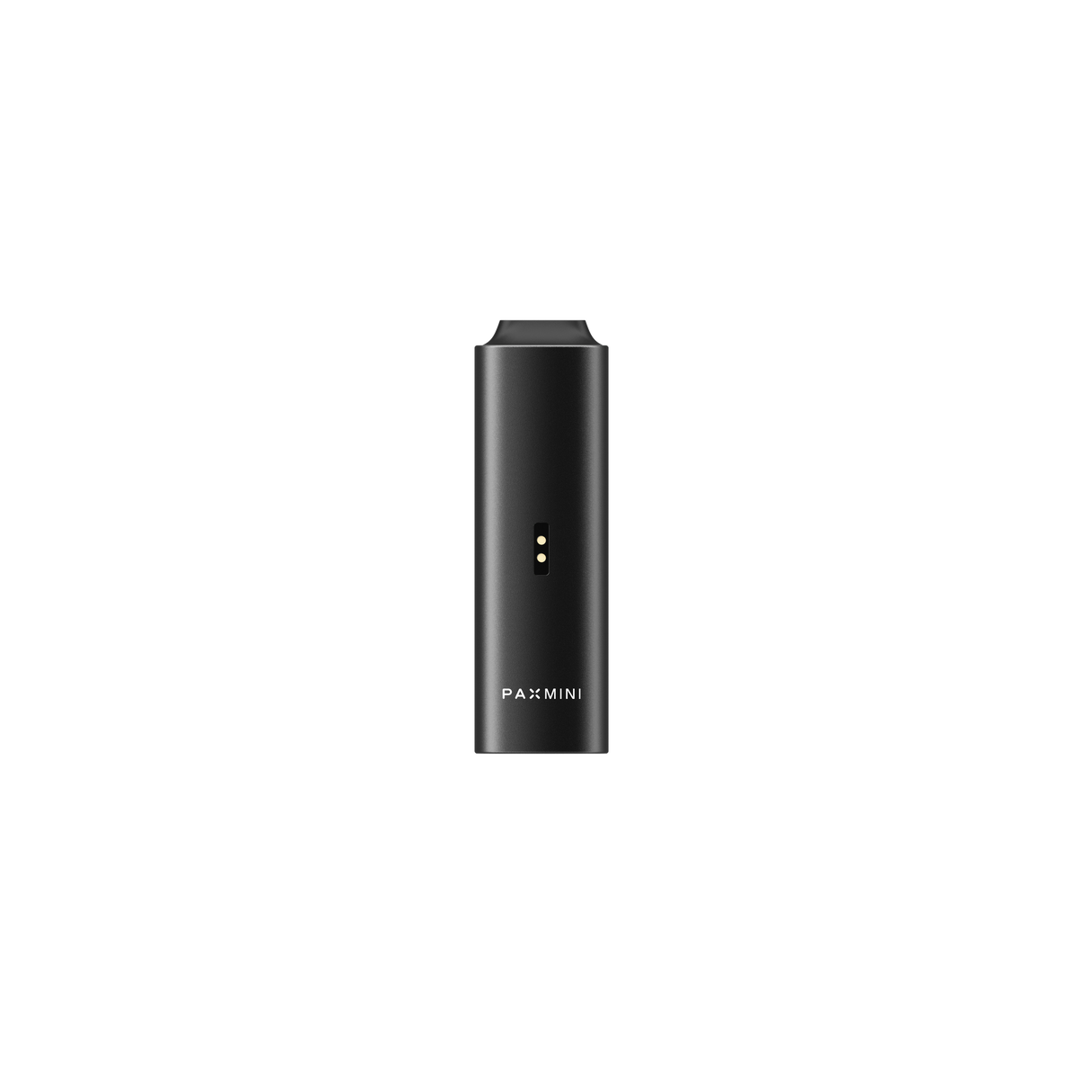 PAX Mini 2 vaporizer, compact black body with gold contact pins, designed for smooth, flavorful dry herb sessions. Features smart heat control and quick USB-C charging.