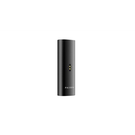 PAX Mini 2 battery/charger showing gold-pin pod contacts and PAX MINI logo, highlighting its compact design for portable, flavorful vaporizing sessions.