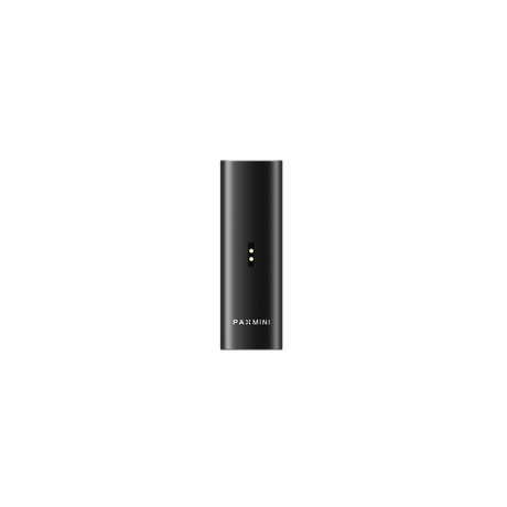 PAX Mini vaporizer battery's back view, featuring gold charging pins and logo, highlighting its compact design for smooth, flavorful sessions.