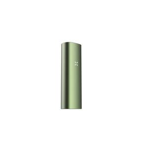 PAX Mini 2 vaporizer, pocket-sized, matte-metallic green, with a four-petal LED indicator, rounded edges; designed for smooth, flavorful herb vaporizing.