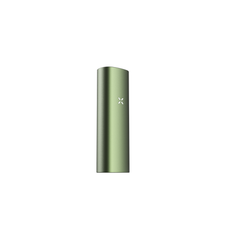 PAX Mini 2 vaporizer, pocket-sized, matte-metallic green, with a four-petal LED indicator, rounded edges; designed for smooth, flavorful herb vaporizing.