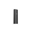 PAX Mini 2 vaporizer in matte black, pocket-sized with four-petal LED logo, showcasing sleek design and compact form factor against a black background.
