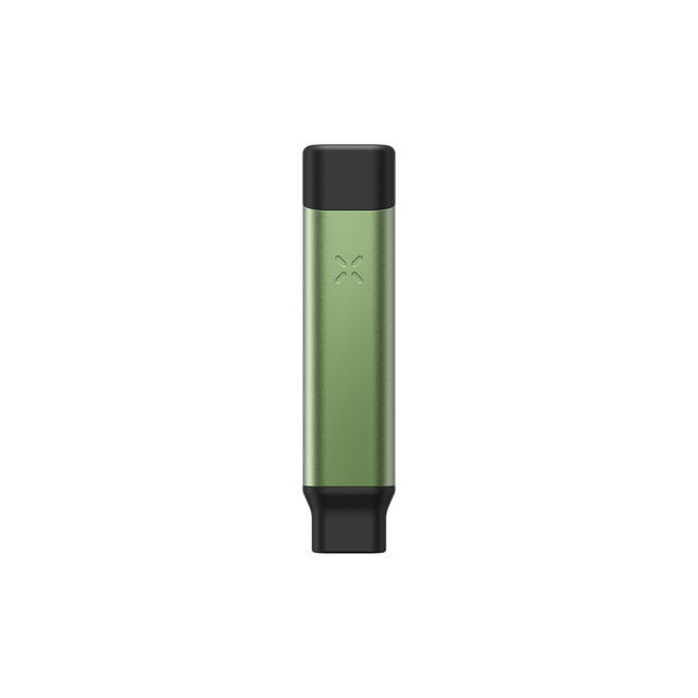 PAX Stash Tube - Greenstone: A compact, green aluminum tube with a black mouthpiece, designed for discreet, smell-proof storage and easy filling for PAX vaporizers.