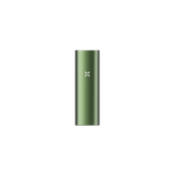 PAX FLOW green-anodized vaporizer body with central X LED logo, showcasing its compact, powerful design for enhanced dry herb vaping experience.