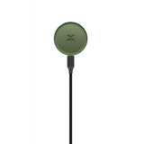 PAX FLOW magnetic Qi-style charging puck on braided cable, designed for use with the advanced dry herb vaporizer, ensuring efficient charging and portability.