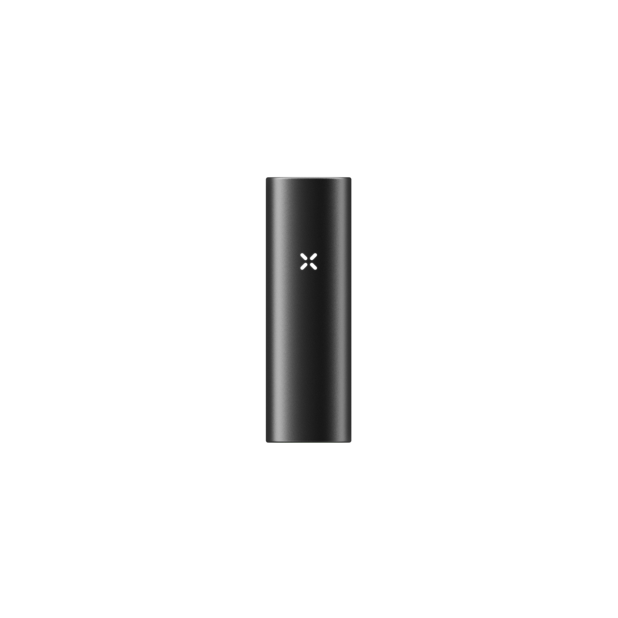 PAX FLOW portable vaporizer battery, matte black cylinder-rectangle with an X-shaped LED indicator, highlighting advanced dry herb vaporization technology.