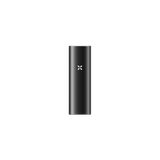PAX FLOW portable vaporizer battery, matte black cylinder-rectangle with an X-shaped LED indicator, highlighting advanced dry herb vaporization technology.