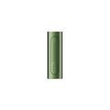 PAX FLOW vaporizer with metallic-green finish, featuring a compact design, circular status light, and tapered mouthpiece, exemplifying advanced portable dry herb technology.