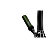 PAX FLOW Dry Herb Vaporizer connected to a glass bong via adapter, showcasing its sleek design and four-petal LED indicator, highlighting advanced vaporization technology.