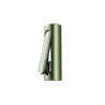 PAX FLOW herbal vaporizer in olive, upright with open magnetic mouthpiece, showcasing the cannabis chamber, highlighting advanced draw strength and hybrid heating system.