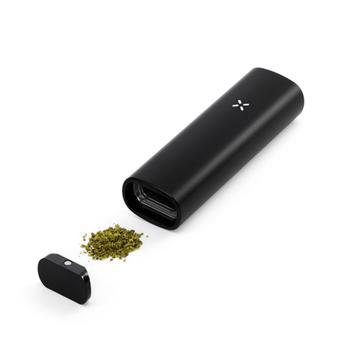 PAX Plus Dry Vaporizer Starter Kit featuring a sleek black device, green substance, and cap, alongside essential accessories like mouthpieces and USB cable.