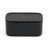 Black rectangular Stash Jar with a white X on top, designed to be smell-proof and stylish, made from high-quality aluminum for discreet herb storage.