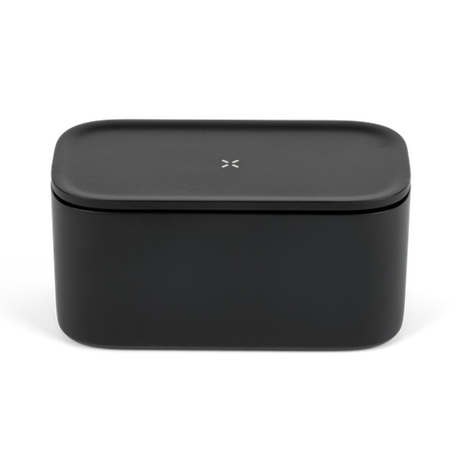 Black rectangular Stash Jar with a white X on top, designed to be smell-proof and stylish, made from high-quality aluminum for discreet herb storage.