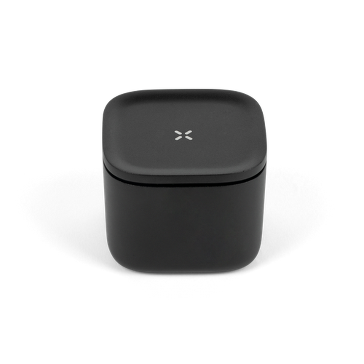Stash Jar - Small: Black square design with white X, crafted from airtight aluminum, ideal for discreet, smell-proof herb storage, protecting contents from sunlight.