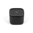 Stash Jar - Small: Black square design with white X, crafted from airtight aluminum, ideal for discreet, smell-proof herb storage, protecting contents from sunlight.