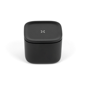Stash Jar - Small: Black square design with white X, crafted from airtight aluminum, ideal for discreet, smell-proof herb storage, protecting contents from sunlight.