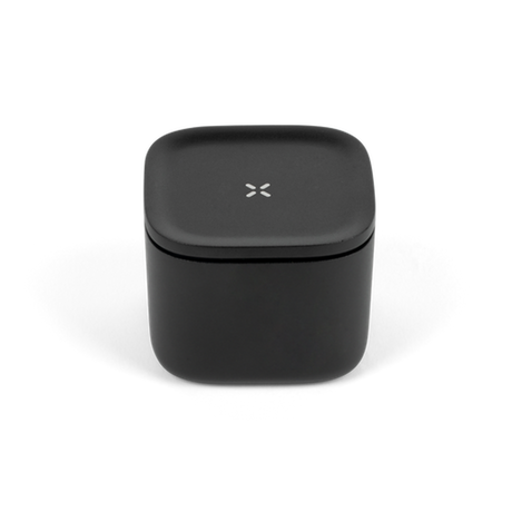 Stash Jar - Small: Black square design with white X, crafted from airtight aluminum, ideal for discreet, smell-proof herb storage, protecting contents from sunlight.