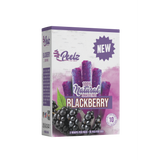 Blackberry Fruit Wrap - 3 Pack - Carton 10 features close-up of a leaf, a black wrap, and a purple label with white text, highlighting its natural, smooth flavor.