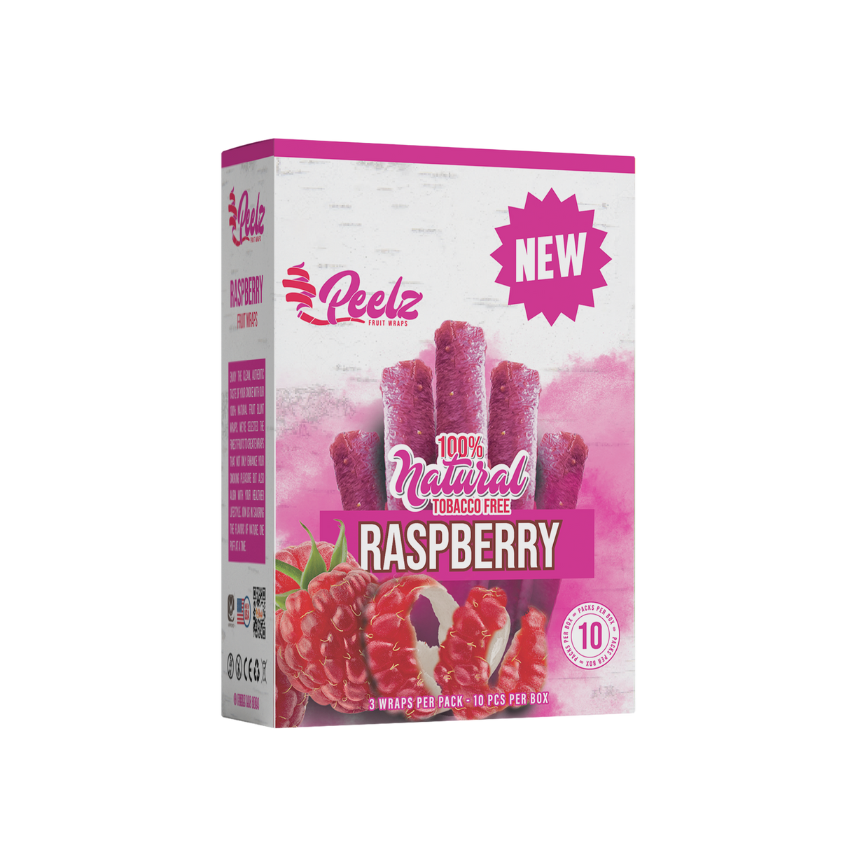 Raspberry Fruit Wrap - 3 Pack - Carton 10: Close-up of raspberry detail, highlighting tangy flavor. Ideal for smoke shops, featuring easy-roll, tobacco-free, fruit-based wraps.