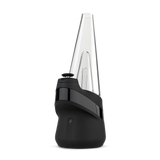 Close-up of the Puffco Peak Electric Dab Rig - Onyx, showcasing its sleek design with a hand-blown glass bubbler and intuitive single-button operation.