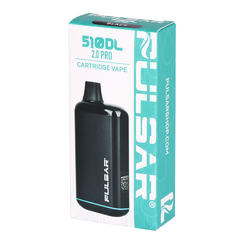 Pulsar DL 2.0 PRO Auto-Draw VV 510 Battery carton of 10 featuring sleek black vape with concealed cartridge, LED display, and adjustable voltage settings.