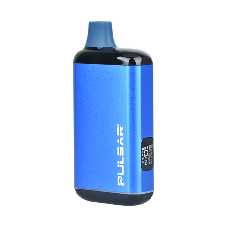 DL 2.0 PRO Auto-Draw VV 510 Battery, featuring a blue metal body, digital display, and silicone mouthpiece, showcased as a compact, sleek vape pen.