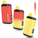 DL 2.0 PRO Thermo VV 510 Battery vaporizer trio, with yellow mouthpieces and thermochromic finish, displaying heat-induced color change from yellow to red.
