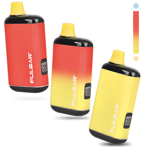 DL 2.0 PRO Thermo VV 510 Battery vaporizer trio, with yellow mouthpieces and thermochromic finish, displaying heat-induced color change from yellow to red.