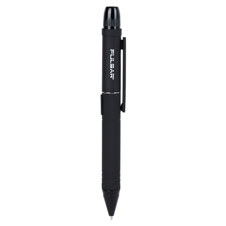 DL Scribe 510 Vape Pen Battery with ballpoint tip, LED flashlight module, and pocket clip, designed for discreet use with a concealed cartridge compartment.