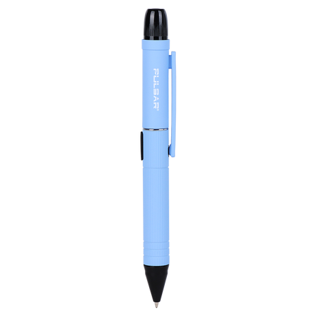 DL Scribe 510 Vape Pen Battery, slim ballpoint design with pocket clip, black-capped top, and branded PULSAR barrel.