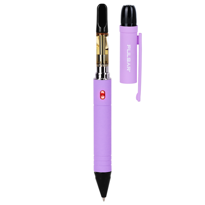 DL Scribe 510 Vape Pen Battery by Pulsar, a dual-purpose device with a screw-on mouthpiece and hidden ink pen tip for discreet vaping and writing.