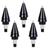 DL Scribe 510 Vape Pen Battery's six interchangeable nozzle attachments for precise cleaning, featuring black plastic cones with metal adapters and fine bristle rings.