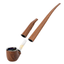 510 DL Wizard Pipe VV Vaporizer, featuring a wood-grain body with LCD, translucent cartridge, and two interchangeable stems for customizable vaping experience.