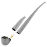 Disassembled 510 DL Wizard Pipe VV Vaporizer, showcasing the bowl with heating assembly, golden oil cartridge, and two wood-textured tube sections for mouthpiece assembly.